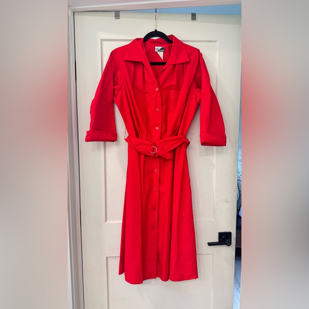 Red Belted Shirt Dress